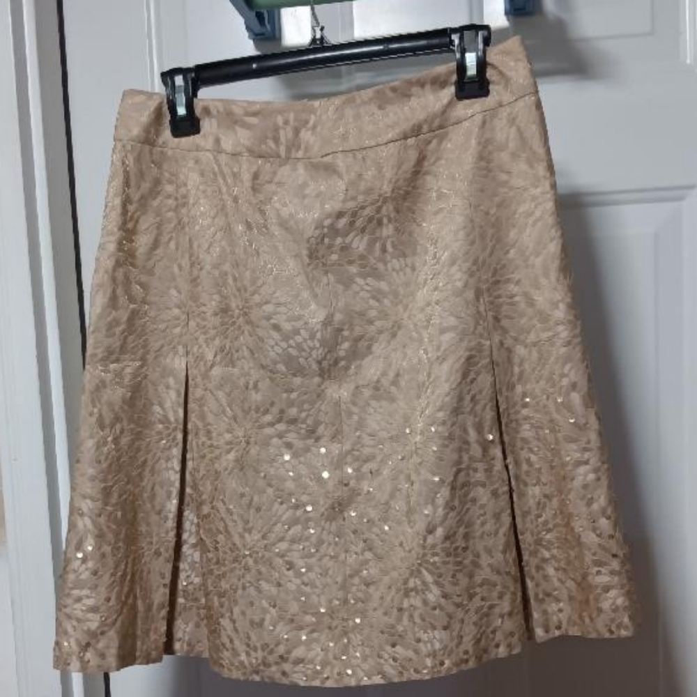 Ann Taylor 4P Beige Split Pattern Skirt